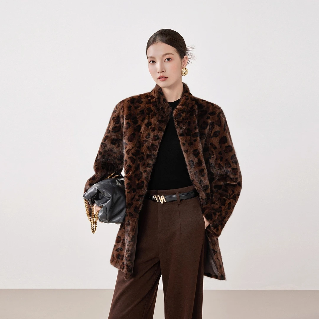 2025年新款貂皮皮草大衣女小立领中长款