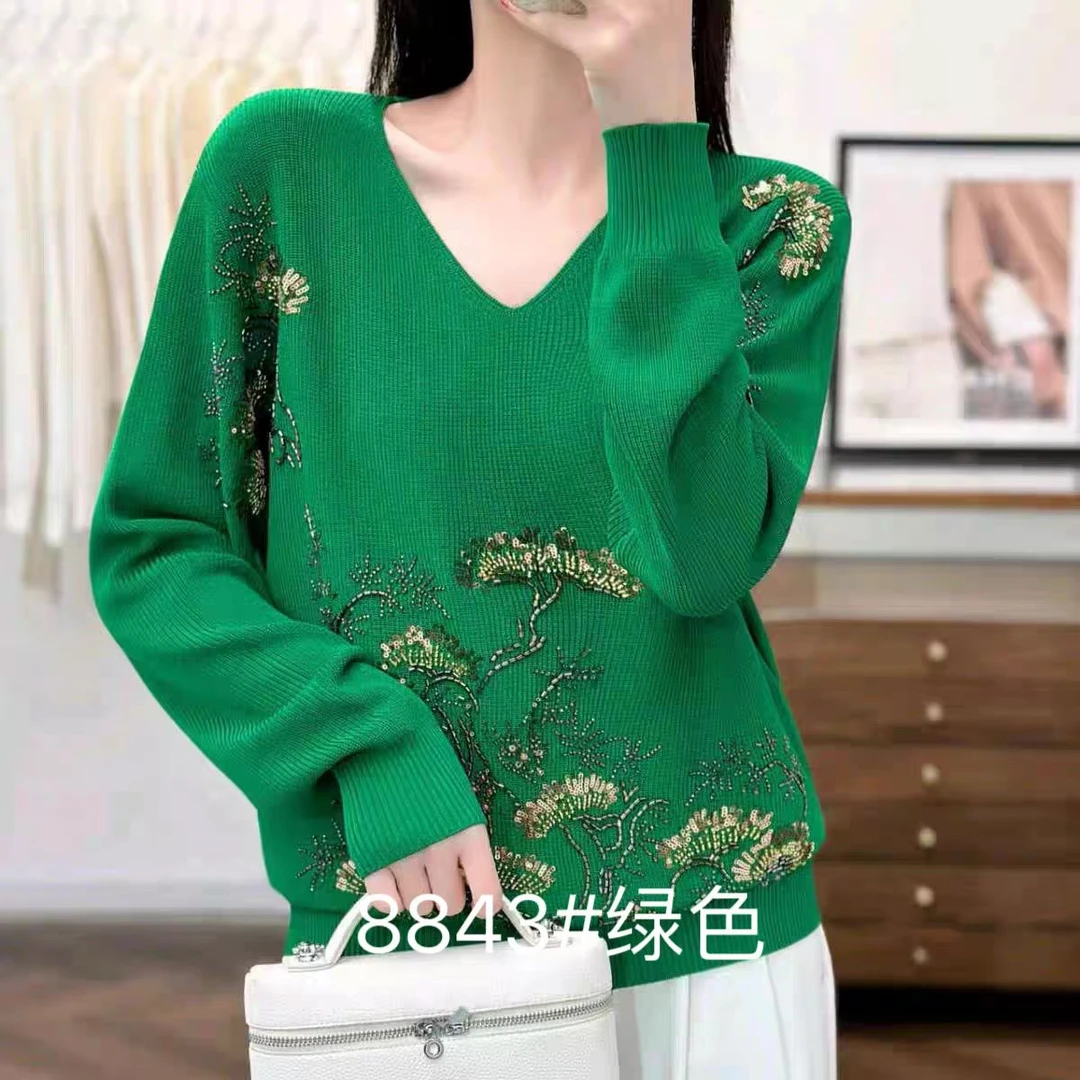 8843宽松型女冬季针织套头款毛针织衫宽松秋季秋冬上衣