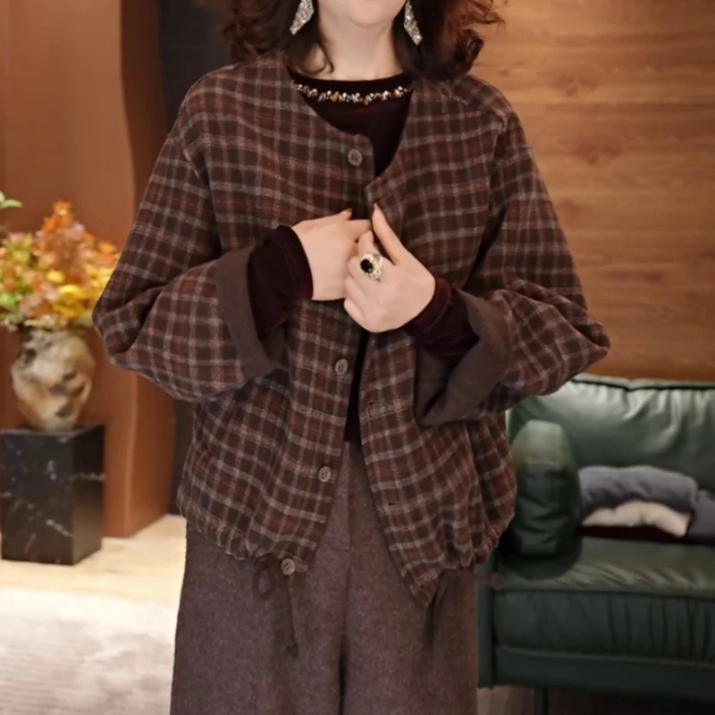 时髦洋气格子长袖外套2025秋冬新款气质复古简约通勤休闲显瘦上衣