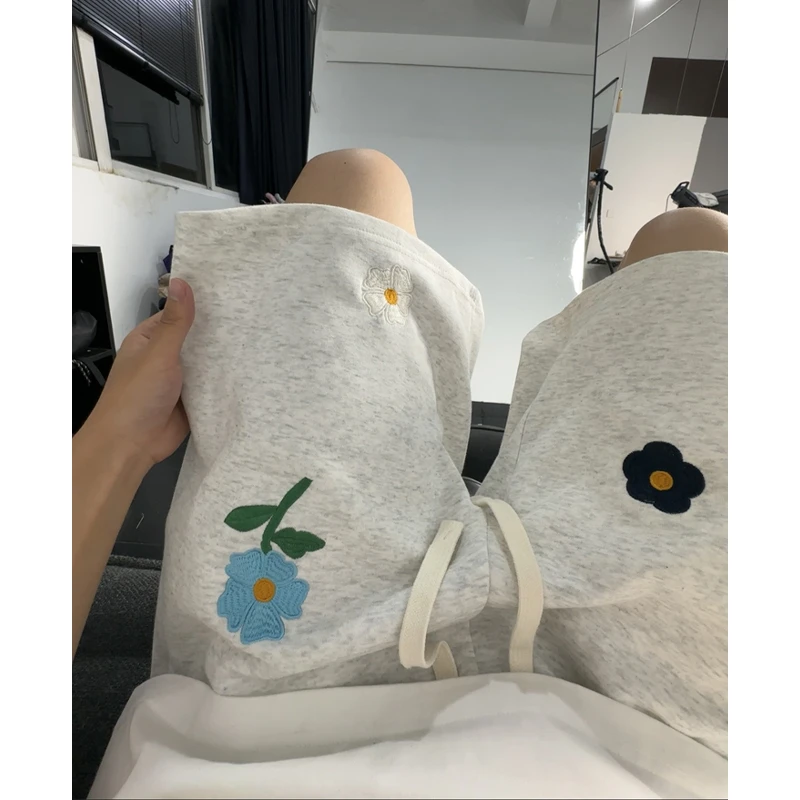 小花刺绣短裤夏季高级感美式外穿大裤衩休闲中裤情侣运动五分裤子