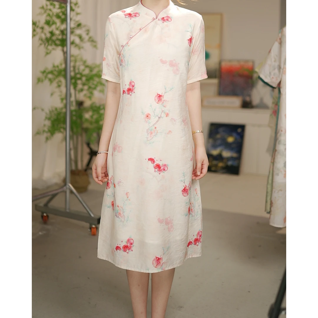 【现货】【六六大顺】改良版旗袍新中式国风复古宽松大摆连衣裙-L