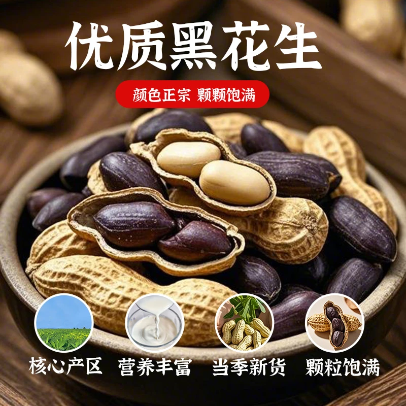 广西黑花生带壳生吃晒干2025年新货黑花生原味花生自种清脆香甜