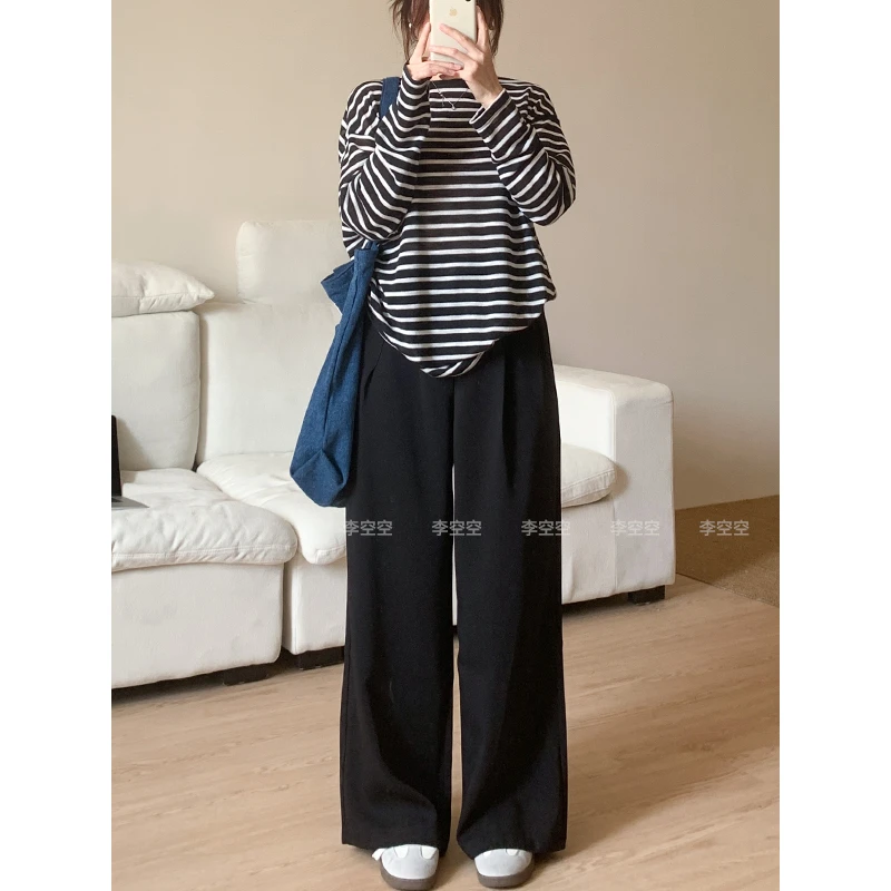 李空空【西装裤】黑色西装裤女夏季垂感高级感显瘦阔腿窄版直筒裤