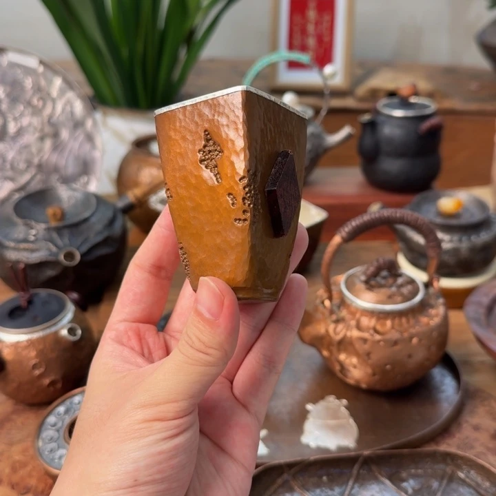 纯手工四方铜包银主人杯100ml