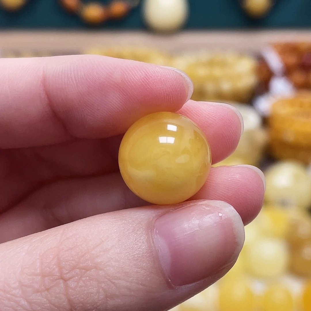 蜜蜡未镶嵌珠宝奇石14.8mm妖花圆珠 瑕