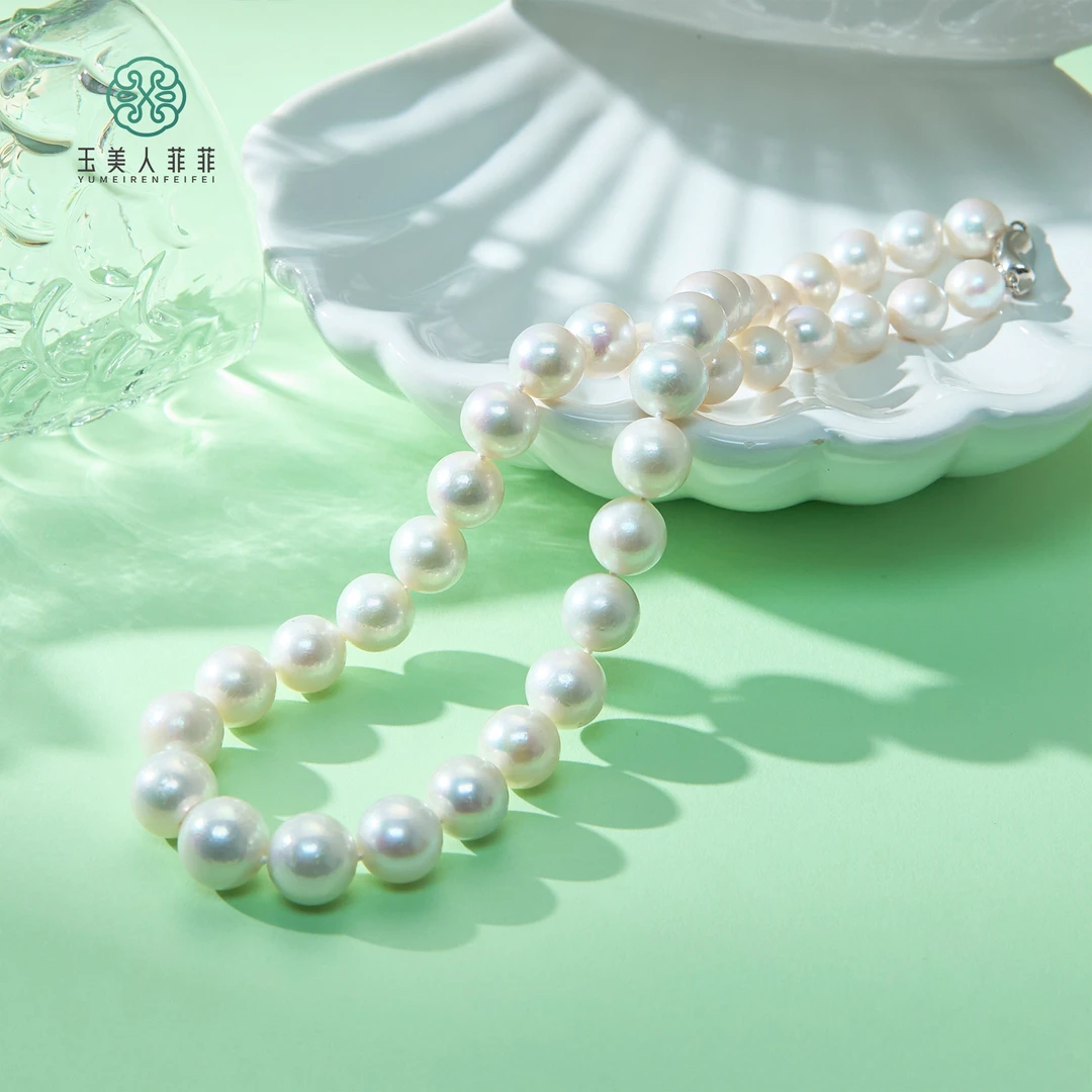 菲菲珠宝好*S925珍珠项链圆珠约9-12mm