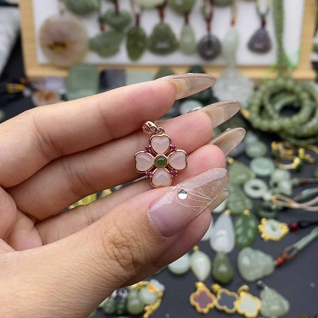 和田玉吊坠(不含链)银S925镶嵌