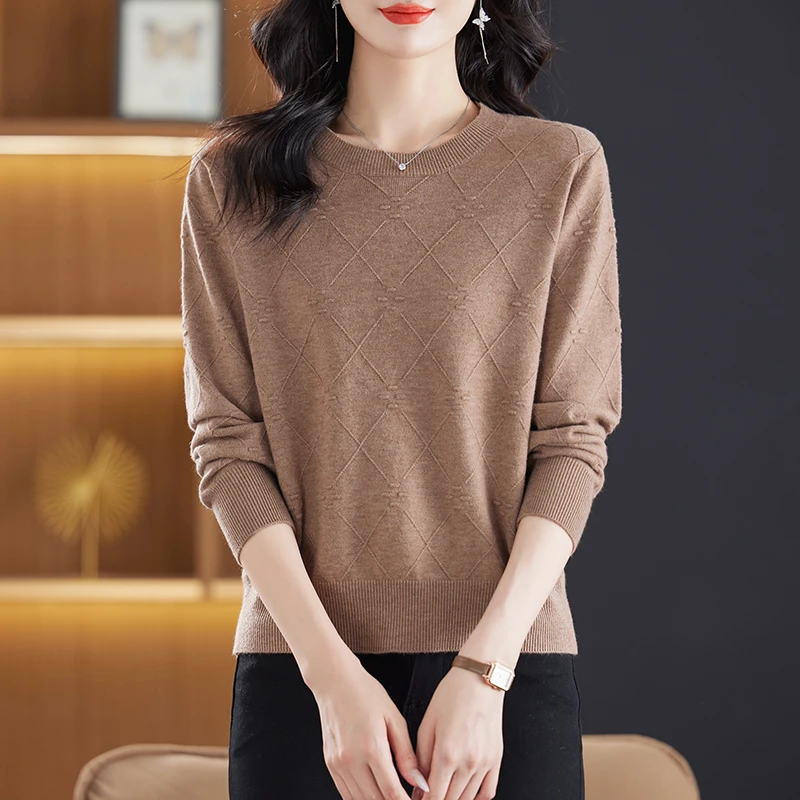 春秋新款圆领小金豆时尚洋气百搭薄款女士毛衣秋冬针织衫85078