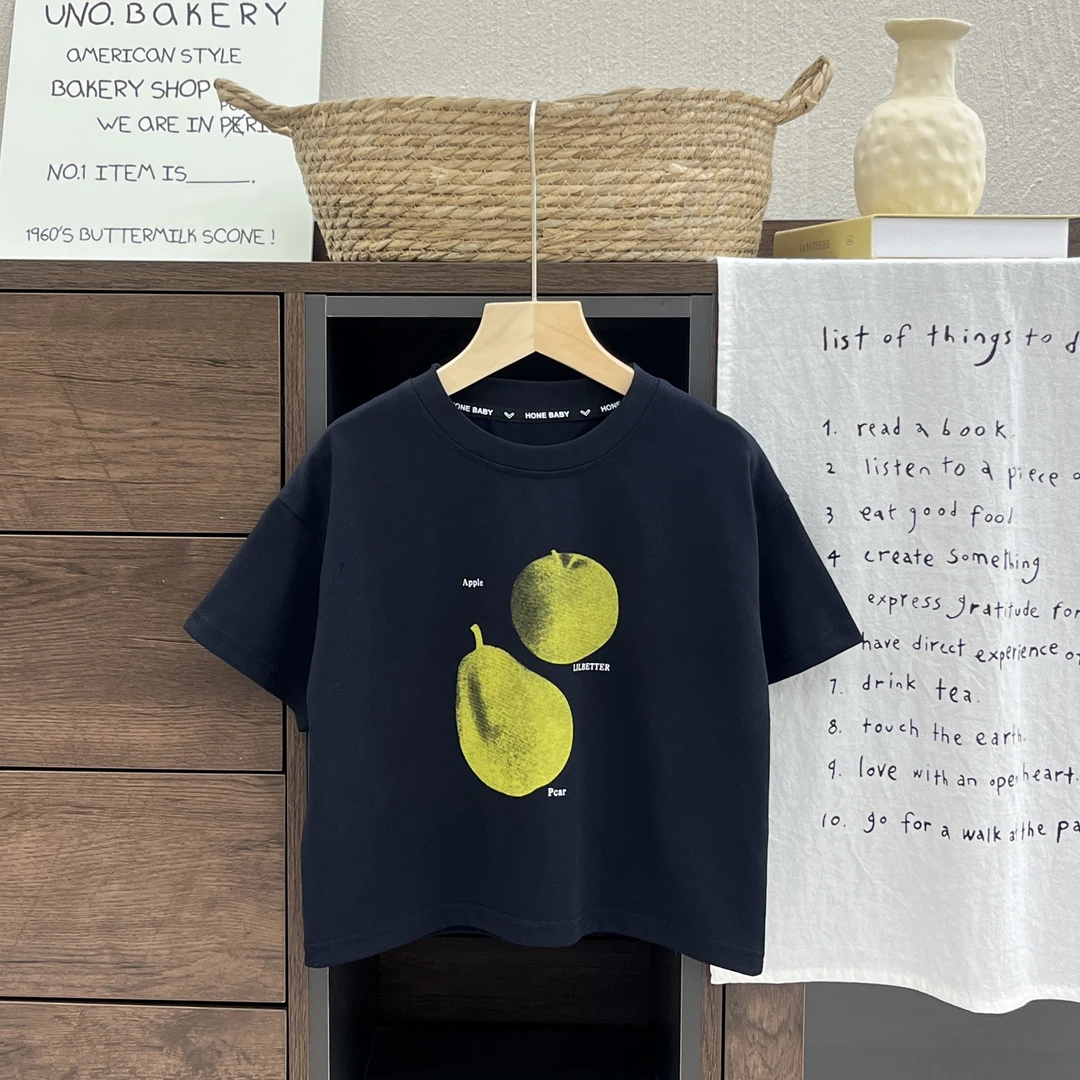 【小蛋壳】现货夏季儿童新款韩版时尚短袖薄款鸭梨印花T恤DK2527