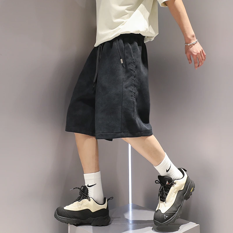 有术扎染重磅刺绣抽绳短裤裤子男夏季大码宽松运动五分裤透气直筒