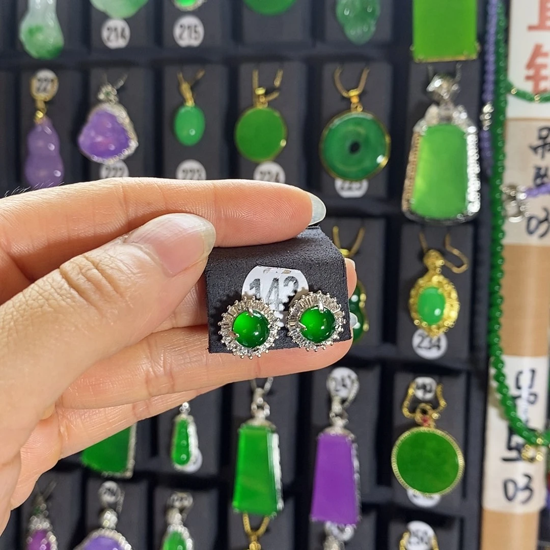 银S925镶嵌翡翠耳饰142