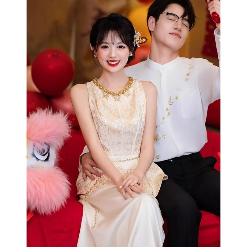 香槟色敬酒服新娘2025新款新中式裙高端小众炸街高级感女装气质