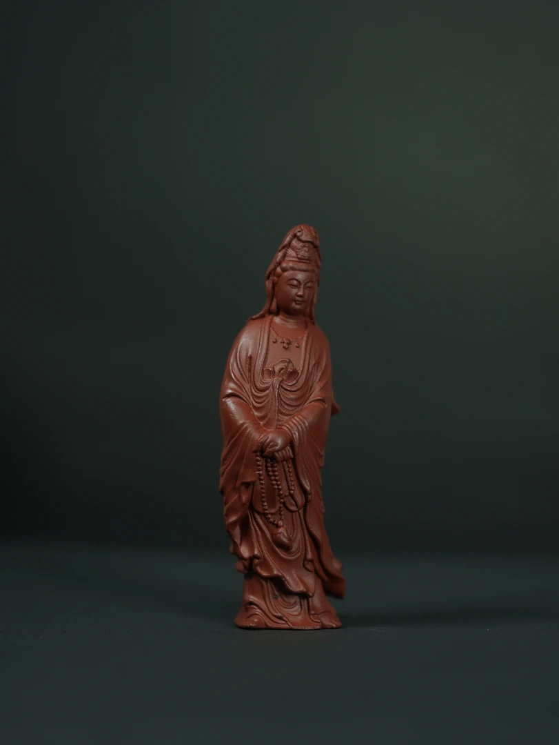 【观音】宜兴紫砂原矿手工紫砂朱泥茶宠摆件