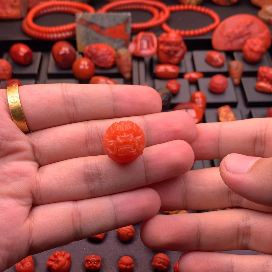 南红玛瑙未镶嵌南红精工雕刻龙珠单珠18.4mm