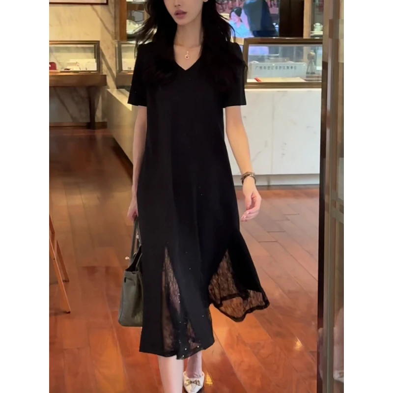 2338#夏季新款轻奢短袖t恤连衣裙女高级感宽松显瘦洋气减龄裙子