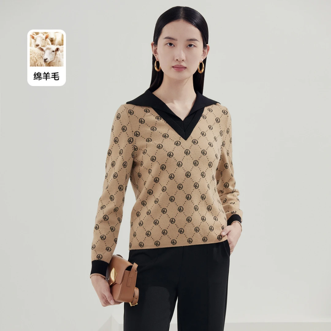 【晨粉专享价】 娜尔思保暖拼接格纹针织衫女LZ03075E2/LZ03055A6