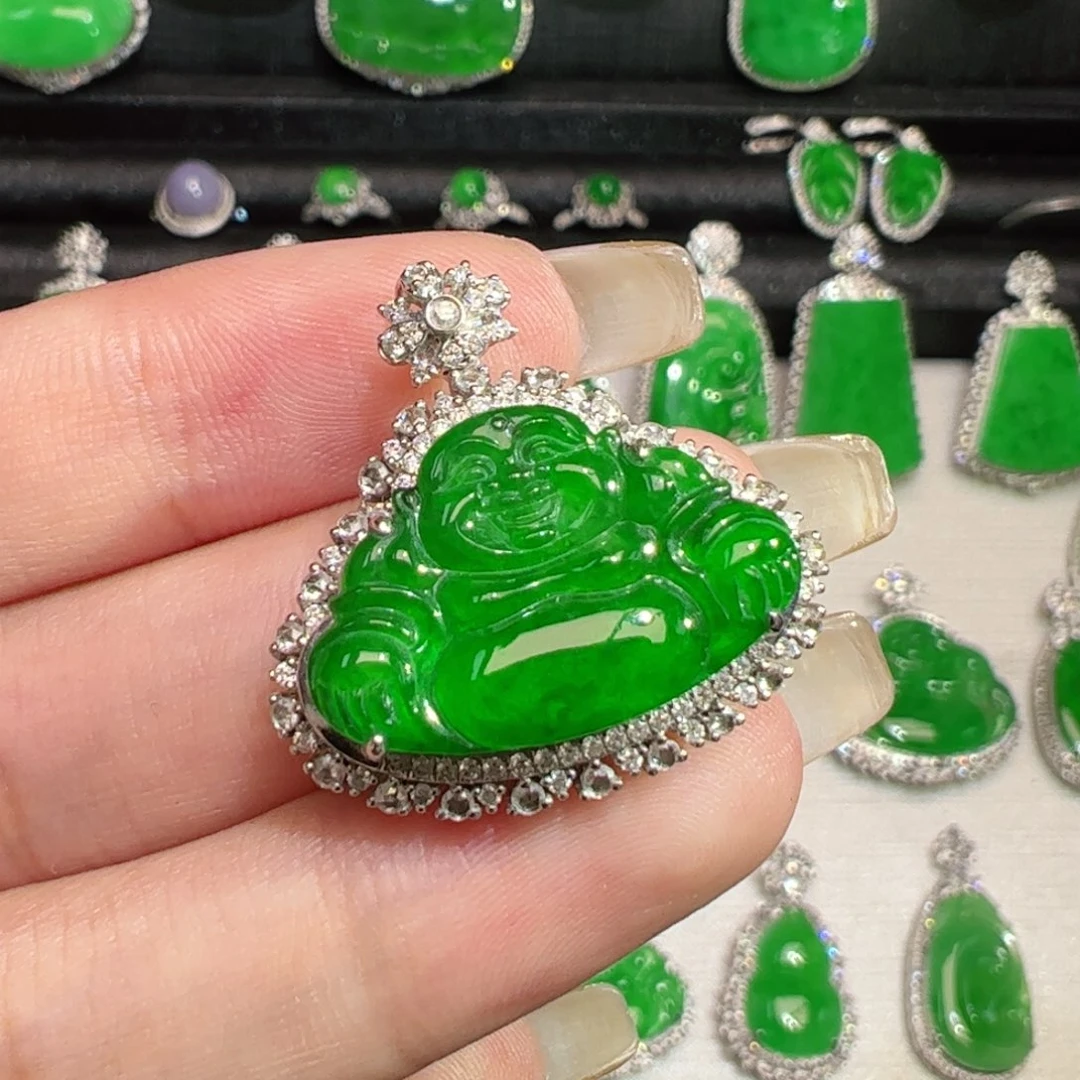 翡翠18K金镶嵌吊坠(不含链)