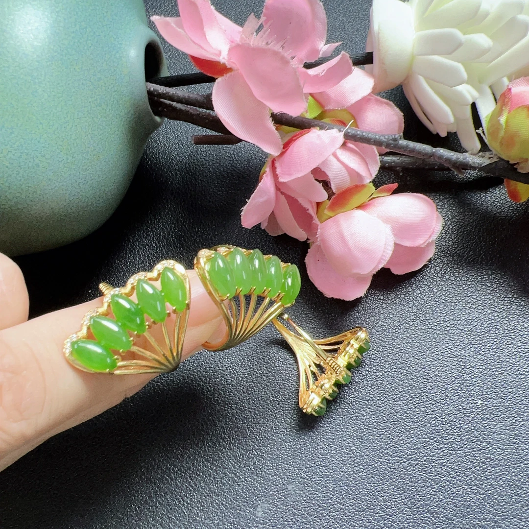 和田玉碧玉s925凤尾排戒 110828 （多样性发其一）