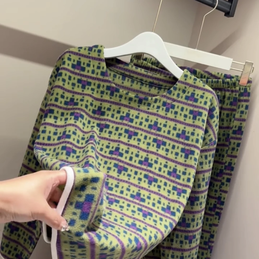 秋冬女士时尚宽松可外穿摇粒绒睡衣套装保暖舒适