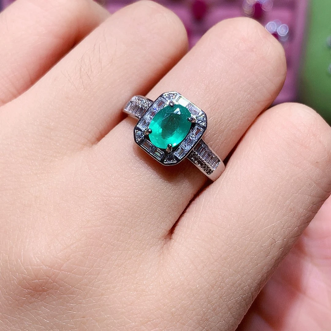 戒指祖母绿银S925镶嵌