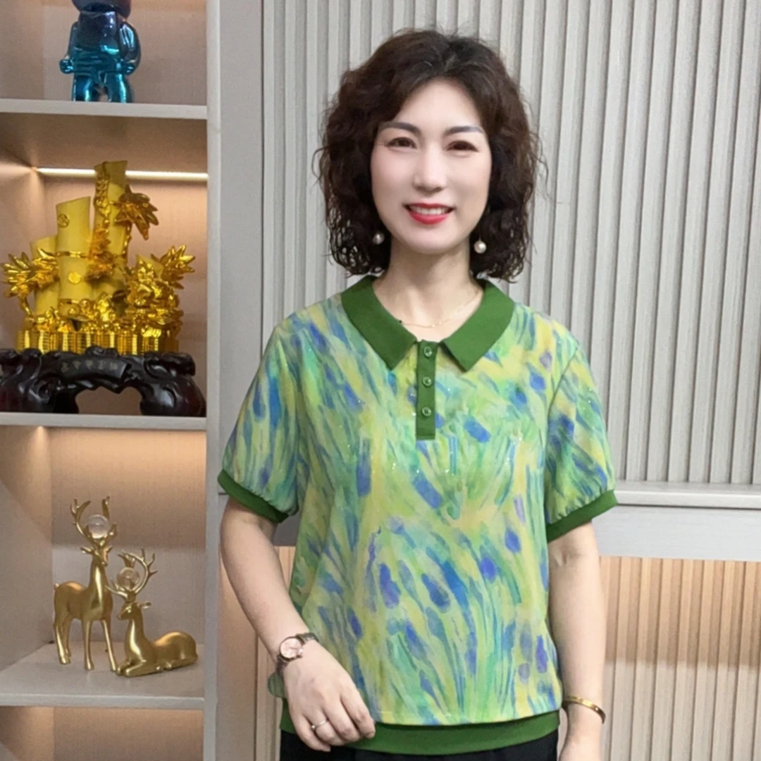 妈妈装流行欧若拉时尚潮牌女装宽松夏装女士独特漂亮小衫休闲短袖