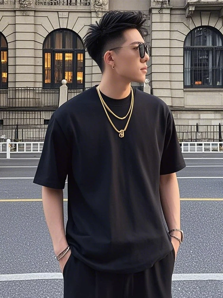 100%重磅纯棉黑色基础款短袖T恤男夏季百搭休闲宽松半袖情侣上衣