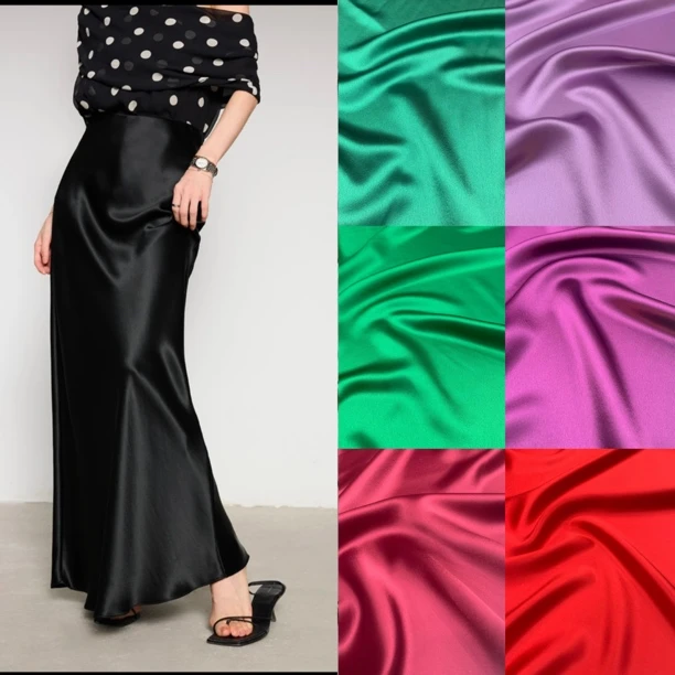 【华莹布所】重磅高密三醋酸绸缎亮面旗袍半裙套装面料布料黑色缎面