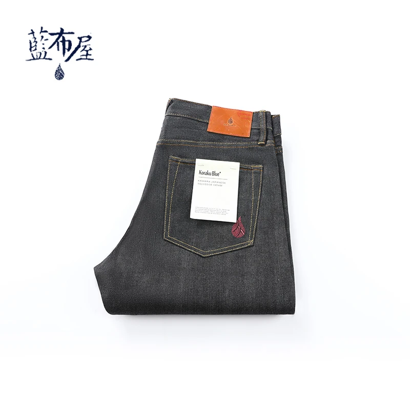 红水滴 日本贝原紫耳黑牛 蓝布屋13.75OZ修身赤耳牛仔裤600KH-BK