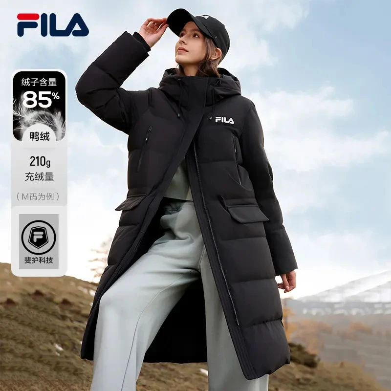 Fila/斐乐冬女加厚保暖长款连帽运动羽绒服F51W549997B