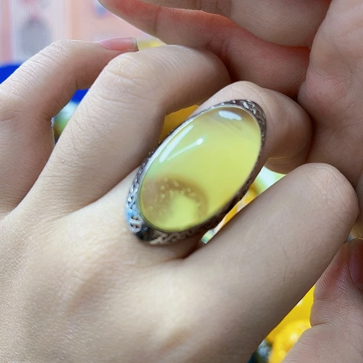 琥珀银S925镶嵌颈饰戒指