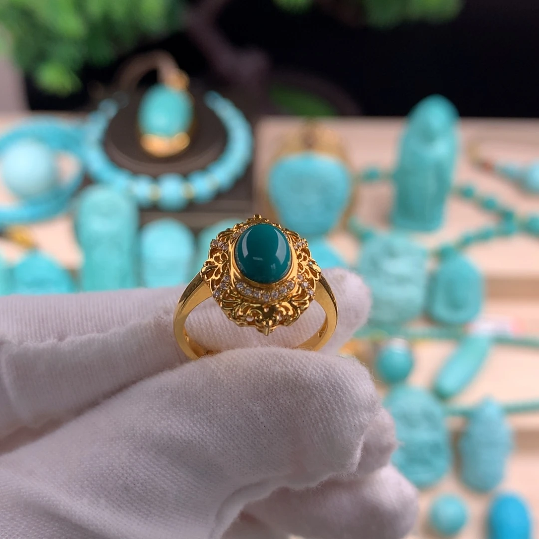 绿松石精品女戒18K金镶嵌