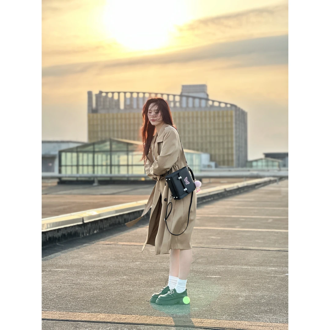 【城市漫步】2025春季新款卡其色韩版H型双排扣风衣外套女22273