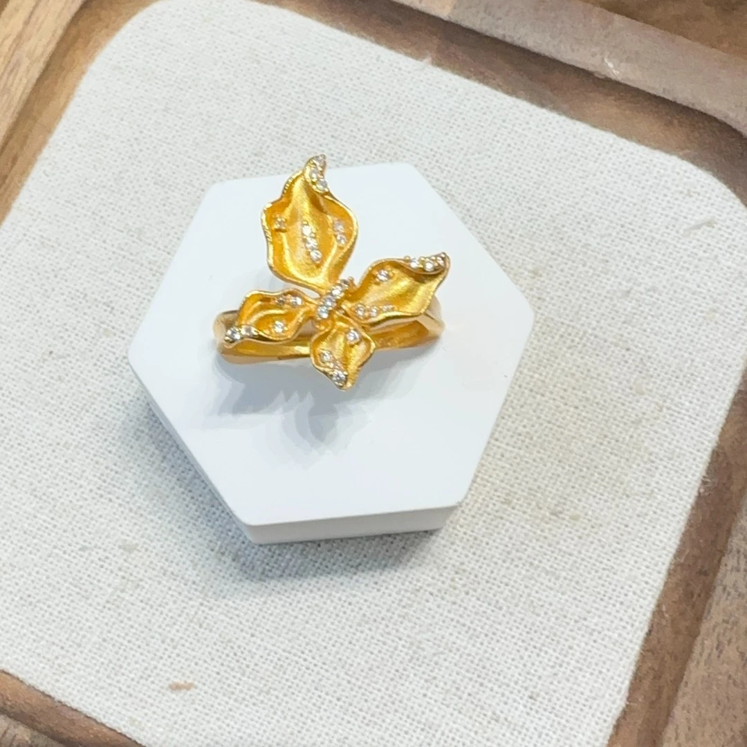 铜合金戒指 E27015.铜合金中式异形蝴蝶戒指轻奢时尚复古精致