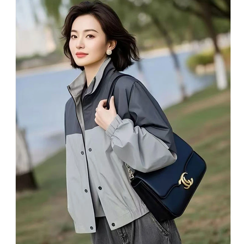 超好看冲锋衣外套女2025春秋新款韩版宽松百搭小个子立领夹克上衣