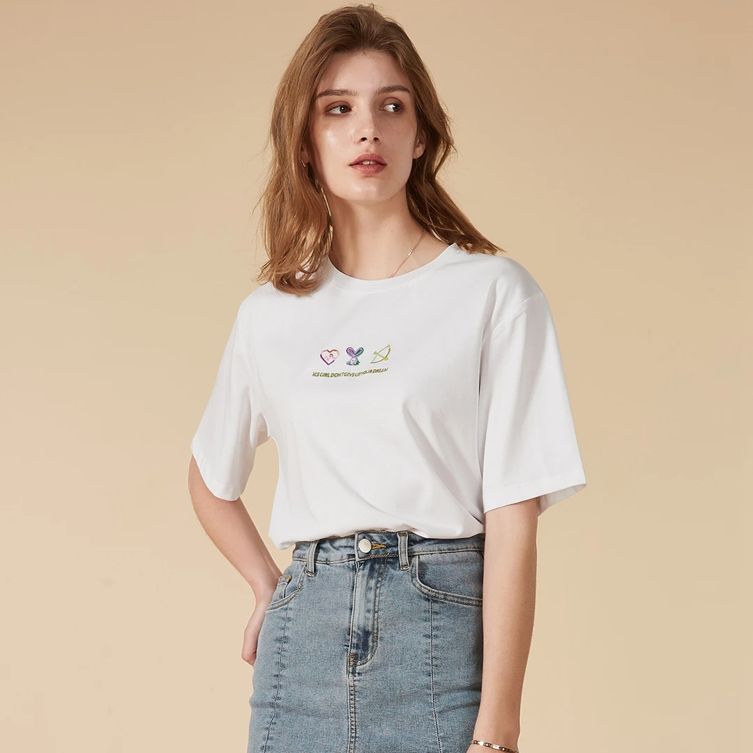 常规袖休闲风/简约风短袖印花T恤舒适圆领宽松赫本风2025女童