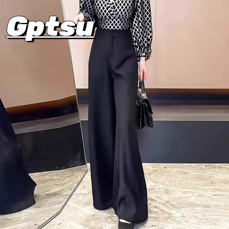 GPTSu黑色西装阔腿裤女秋季小个子高腰宽松高级感休闲直筒拖地裤