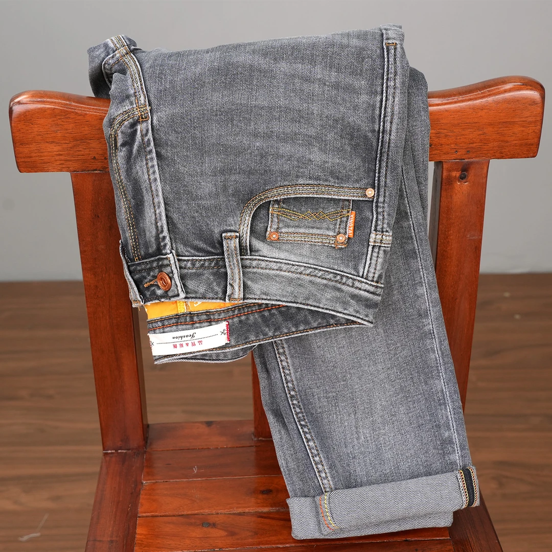 974夏季薄款新款水洗牛仔裤陨石灰男士修身小直筒百搭长裤九分裤