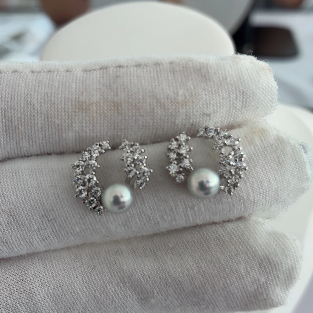 海水珍珠银S925镶嵌耳饰5-6mm
