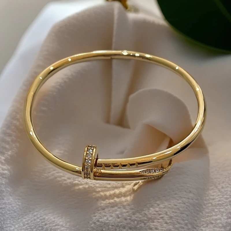 925银手镯 18k金色小众轻奢欧美金色网红简约精致手镯