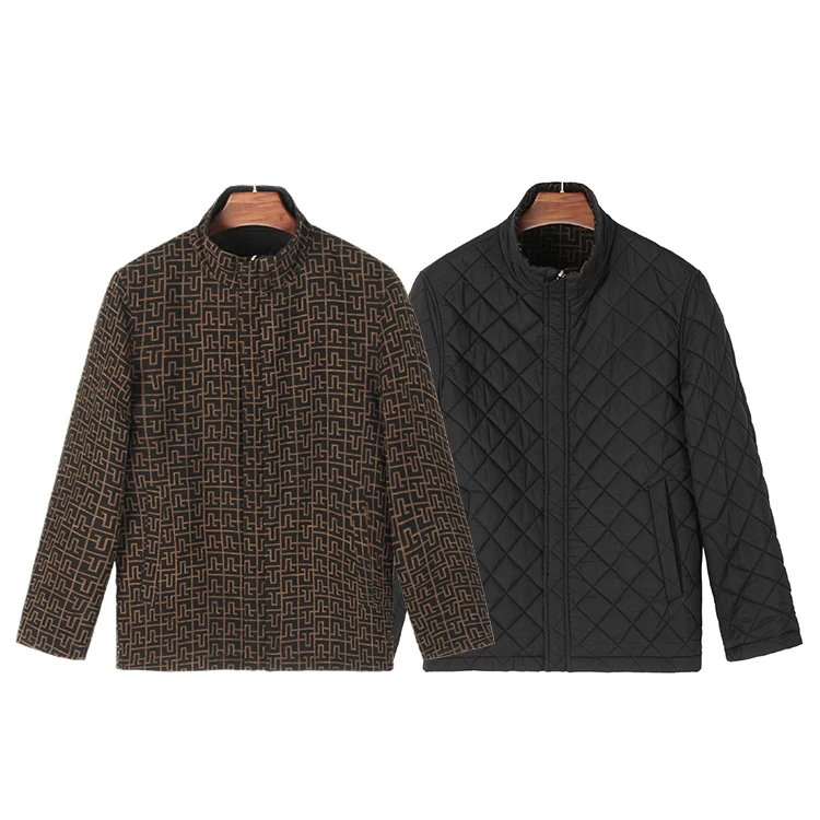 88971 男士双层双面立领加厚外套桑蚕丝龟纹香云纱新中式休闲上衣