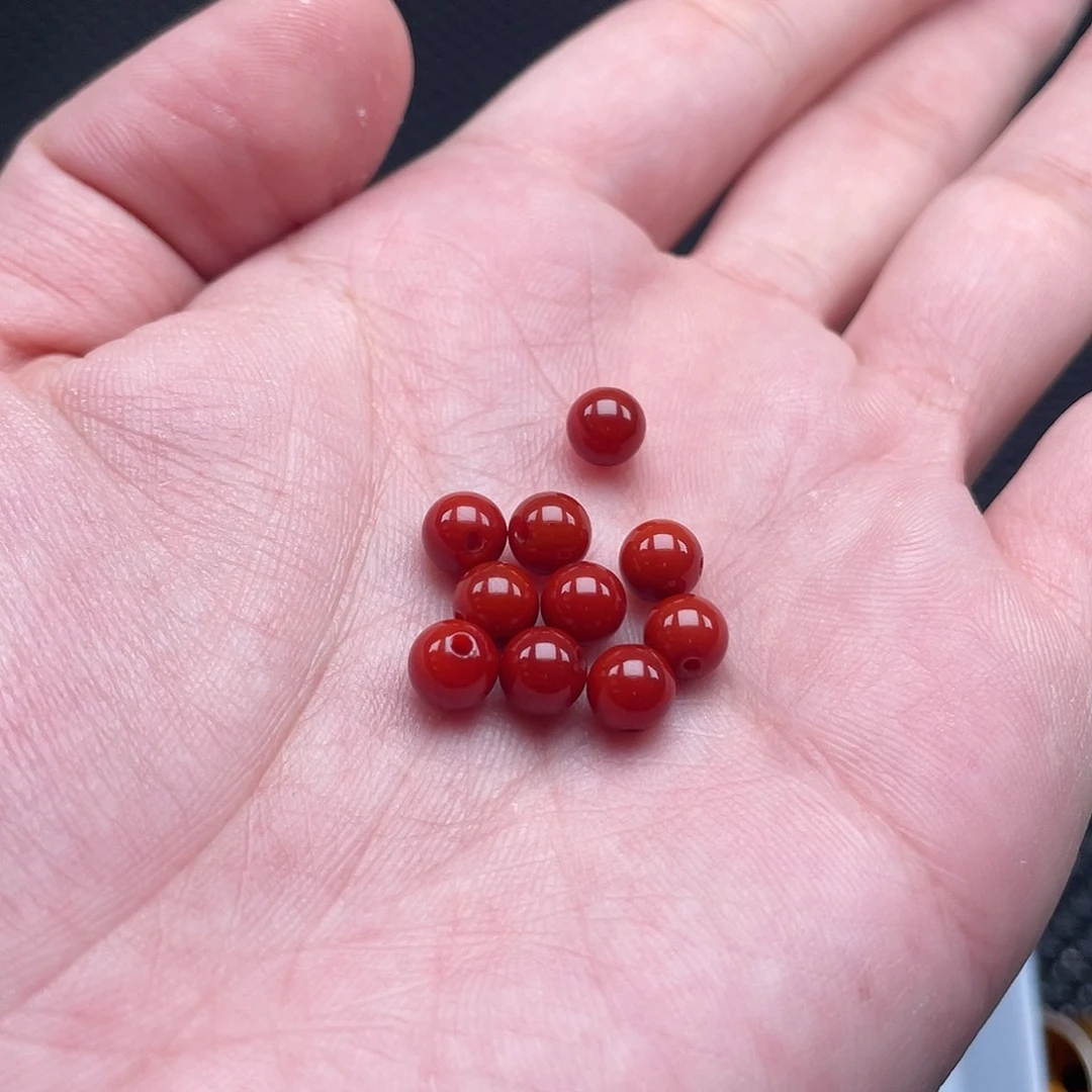 南红玛瑙6mm柿子红圆珠一组10颗未镶嵌