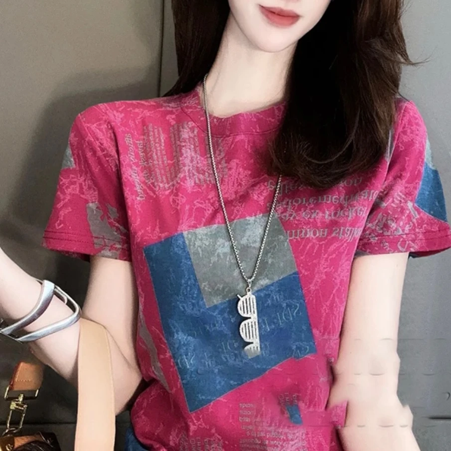 2025新款夏季短袖洋气高端欧货t恤女中长款慵懒松弛感上衣2045
