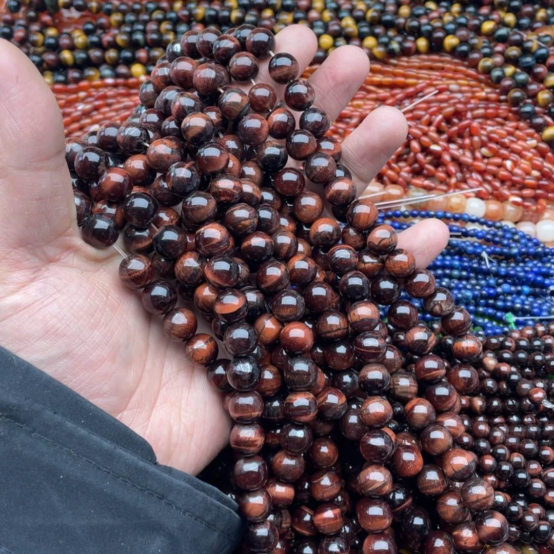 玛瑙/玉髓珠宝半成品未镶嵌一条装10mm红虎眼圆珠