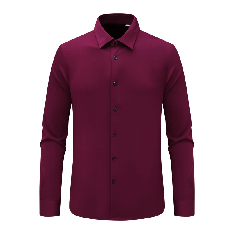 F3930鸟春秋男式长袖衬衫 百搭商务休闲上衣免烫 紫红色