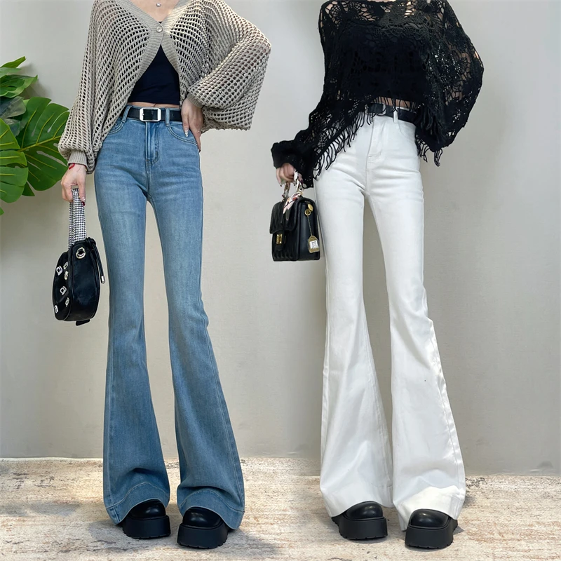 迪否高腰微喇牛仔裤女春季2025新款修身显瘦小个子喇叭裤8987春