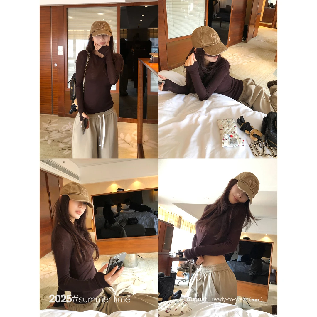 SUNONEONE 羊毛纯色圆领长袖打底衫女秋修身显瘦T恤上衣H1321C