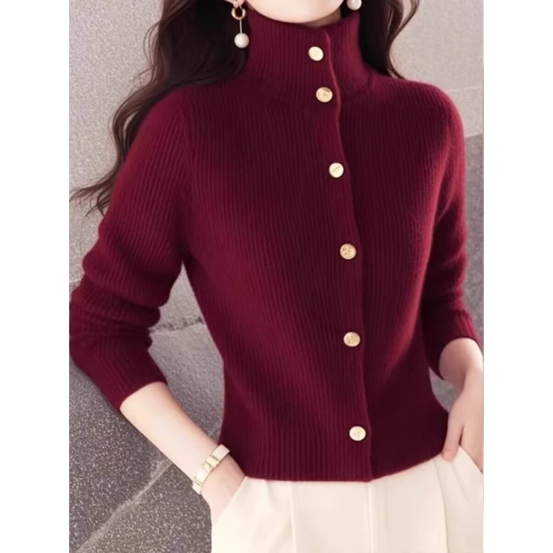 新年本命年针织开衫女装早春新款慵懒风长袖高领毛衣别致独特上衣