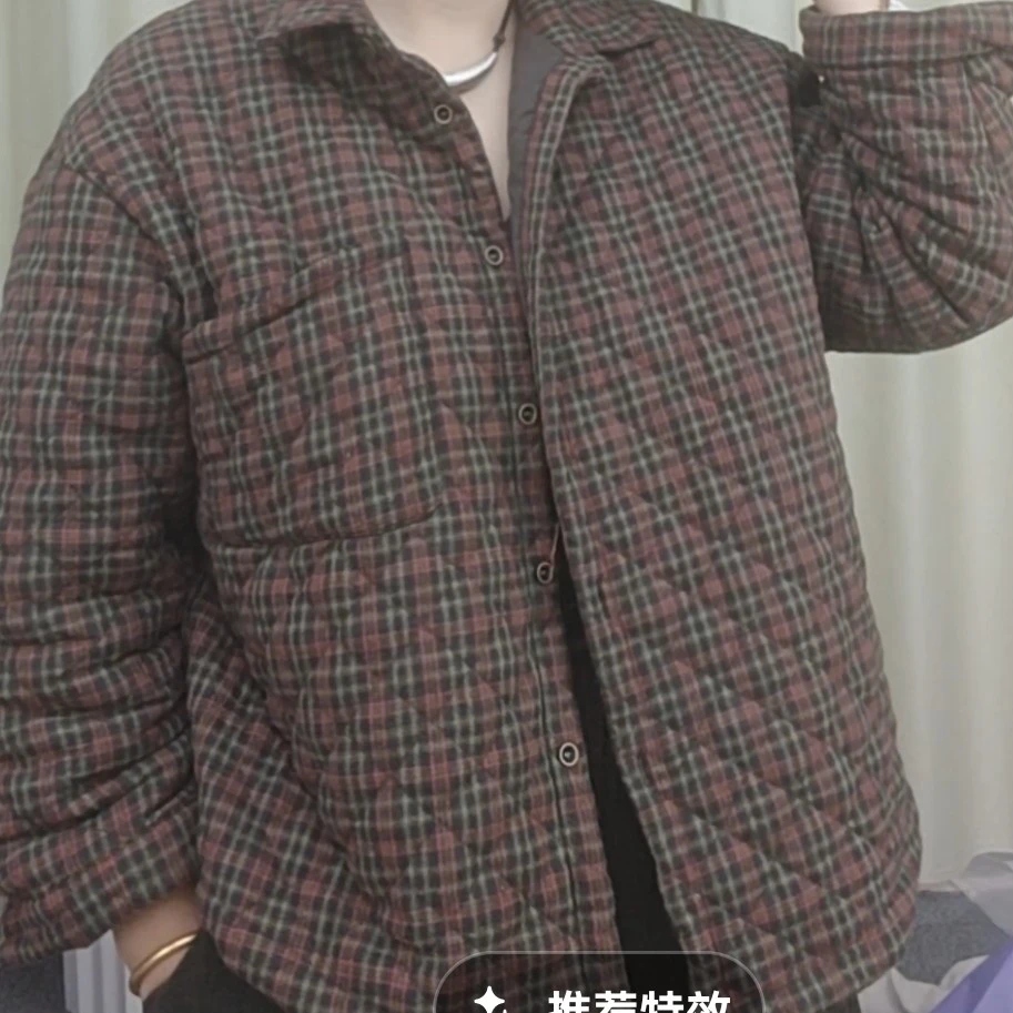 秋冬复古翻领格子加棉长袖衬衫宽松休闲百搭文艺上衣