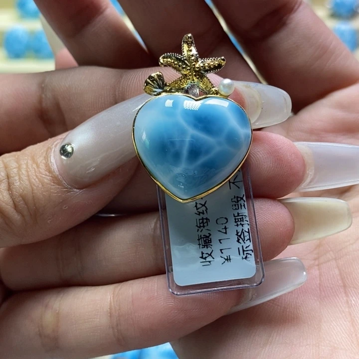 针钠钙石（海纹石）银S925镶嵌颈饰