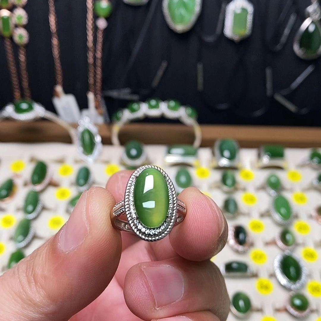 和田玉（碧玉）银S925镶嵌戒指